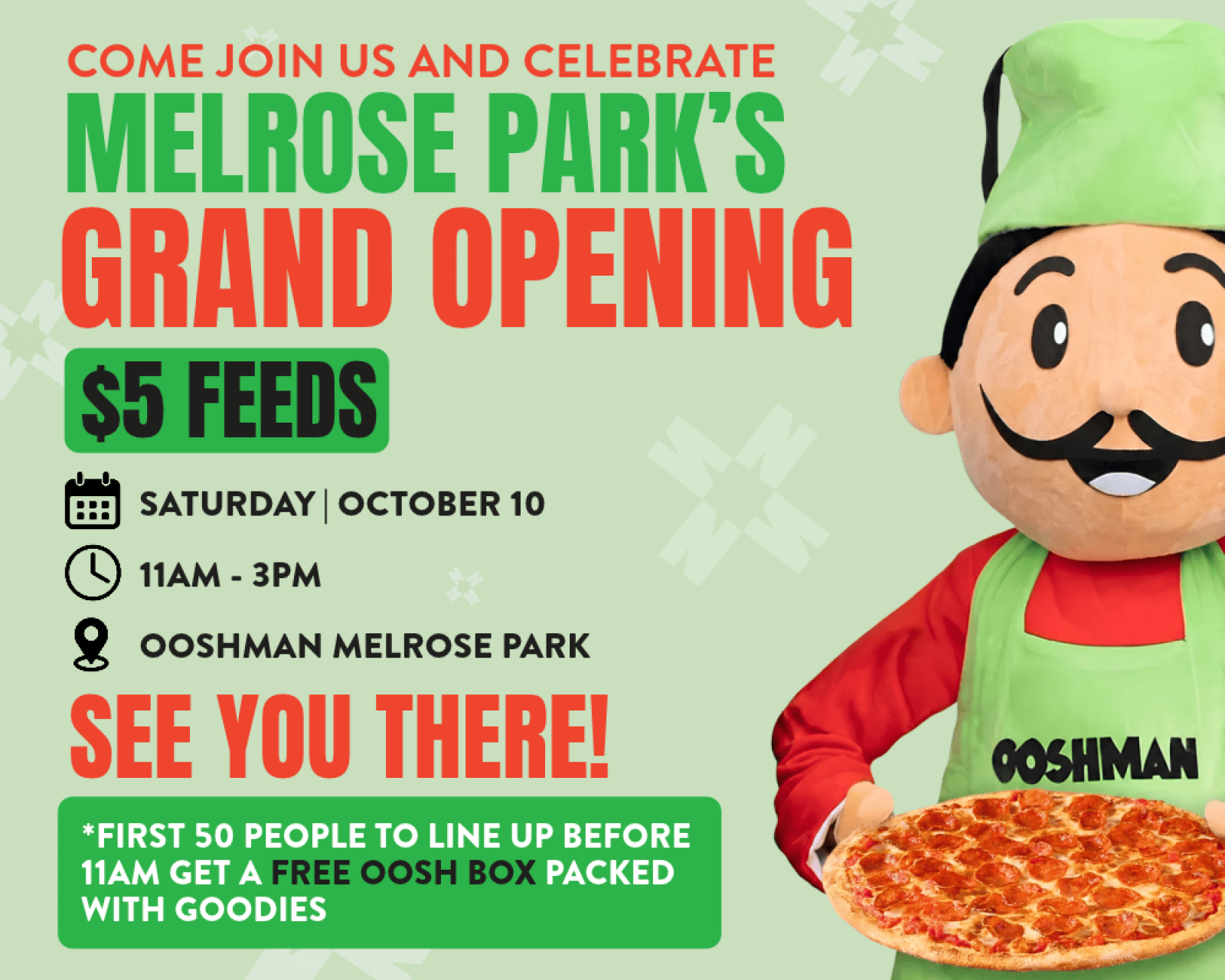 Melrose Park's Grand Opening $5 Feeds. Saturday October 10 from 11am to 3pm