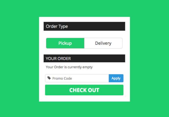 Online food order checkout panel with pickup and delivery options