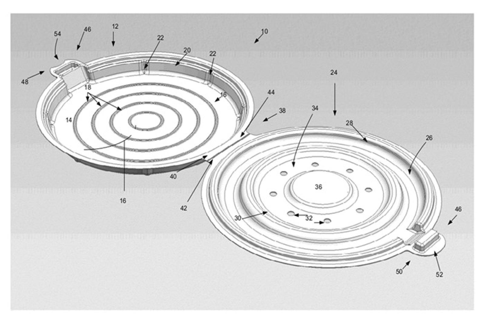 Patent-style technical drawing of two circular grooved components with numbered labels
