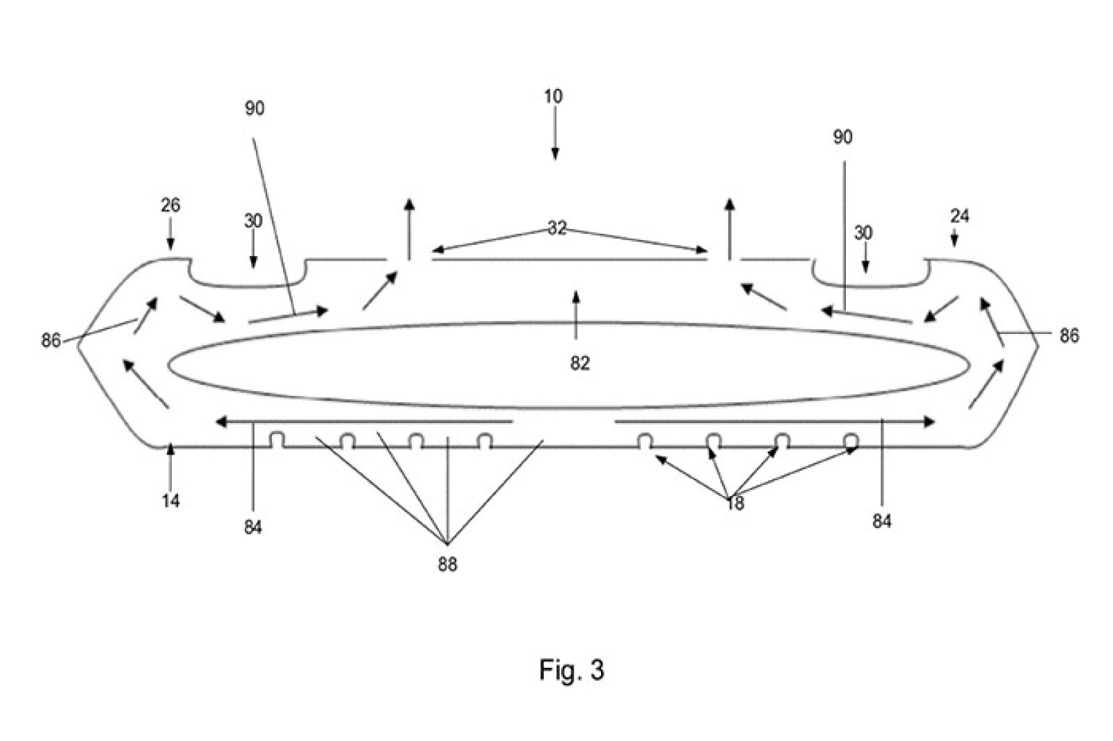 Patent diagram of a ventilated pizza box with labelled airflow openings