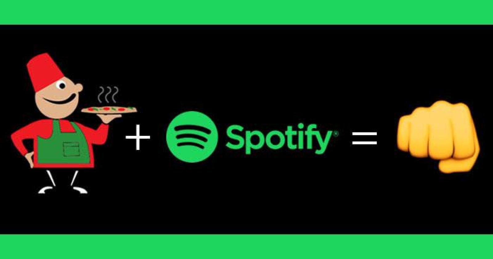 OOSHMAN mascot beside Spotify logo and yellow fist graphic on a black banner
