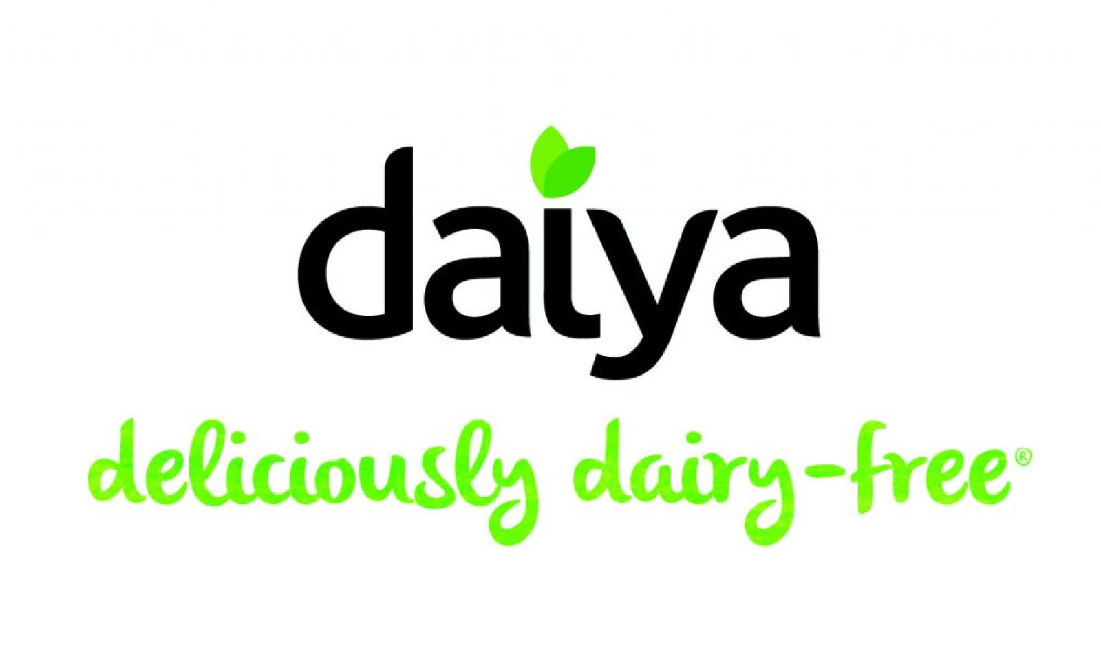 Daiya logo with green leaf and ‘deliciously dairy-free’ slogan