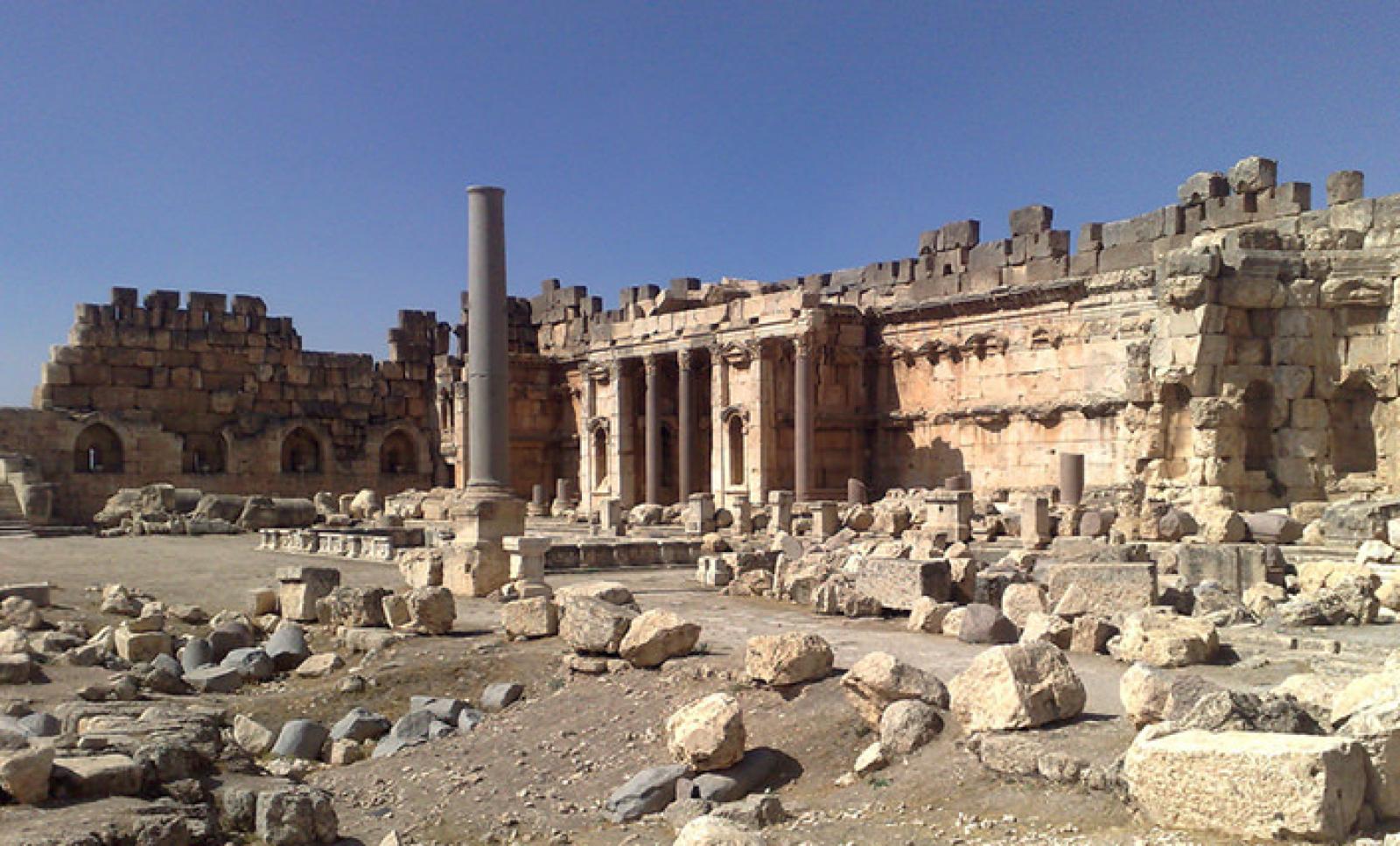 Ancient Roman temple ruins and columns at Baalbek in Lebanon