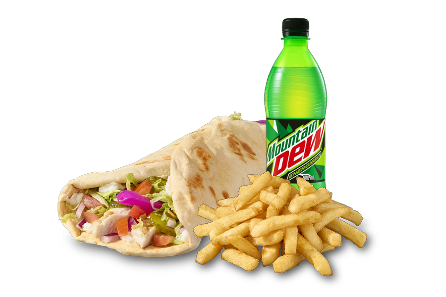 All Day Combo. Choose any wrap with our famous chips and a 600ml drink